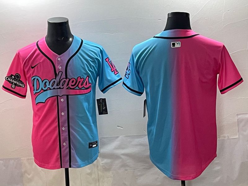 Men 2025 Los Angeles Dodgers Blank Blue pink Game Nike MLB Jersey style 004